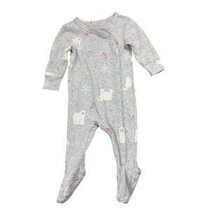 Little Earthlings baby pajamas one piece light gray holiday print 0-3 months